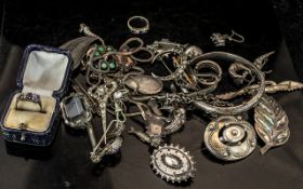 Collection of Vintage Jewellery Items, some silver, comprising a silver bangle,