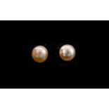 Natural Pale Peach Cultured Pearl Stud Earrings, single, peach, fresh water pearls set in silver