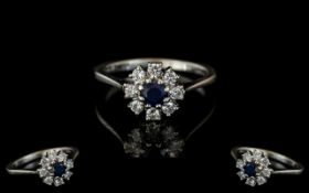 Ladies - 18ct White Gold Attractive Diamond and Sapphire Set Cluster Ring, Pleasing Design. Full