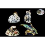 Royal Crown Derby ( 4 ) Hand Painted Figural Paperweights. Comprises 1/ Cat, Gold Stopper 1996.