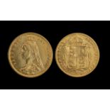 Queen Victoria Jubilee Head Shield Back 22ct Gold Half Sovereign - Date 1892.