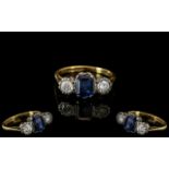 18ct Gold & Platinum 3 Stone Diamond and Sapphire Set Dress Ring. Marked 18ct and Platinum.