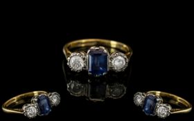 18ct Gold & Platinum 3 Stone Diamond and Sapphire Set Dress Ring. Marked 18ct and Platinum.