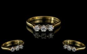 18ct Gold - Attractive 3 Stone Diamond Set Ring.