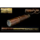 Broadhurst - Clarkson London Military Signals Brass and Leather Cased 4 Drawer Telescope.