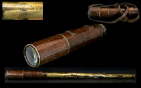 Broadhurst - Clarkson London Military Signals Brass and Leather Cased 4 Drawer Telescope.