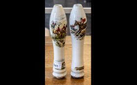 Two Ceramic Ale Handles, decorated with hunting scenes, 9'' tall.