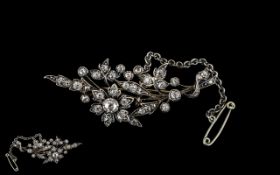 Edwardian Period 1902 - 1910 Good Quality Diamond Set Brooch In a Bouquet Flower Design. Set In 18ct