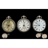 A Fine Trio of Ladies Antique Period Open Faced Ornate Sterling Silver Pocket Watches. Comprises (