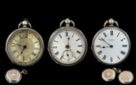 A Fine Trio of Ladies Antique Period Open Faced Ornate Sterling Silver Pocket Watches. Comprises (