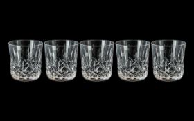 Waterford Signed Set of Five Cut Crystal Whiskey Glasses ' Lisamore ' Design, Signed to Base.