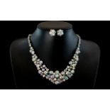 Aurora Borealis Crystal Collar / Necklace and Cluster Stud Earrings Set, the necklace, formed from