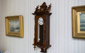 Victorian Style Wall Clock, with galleried top, centre brass decoration, column sides,