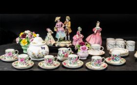 Large Collection of Porcelain Items, comprising three Royal Doulton figures,