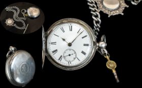 Late Victorian Period Sterling Silver Full Hunter Key-wind Pocket Watch,