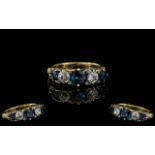 Antique Period - Attractive 18ct Gold 5 Stone Sapphire and Diamond Set Ring.