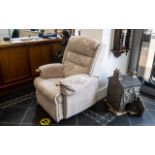HSL Riser Recliner in cream patterned damask fabric,