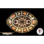Royal Crown Derby Fine Hand Painted Imari Pattern Single 22ct Gold Band Shaped Footed Dish of Small