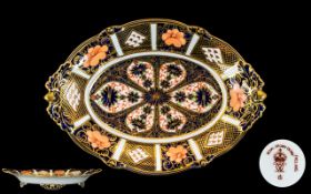 Royal Crown Derby Fine Hand Painted Imari Pattern Single 22ct Gold Band Shaped Footed Dish of Small