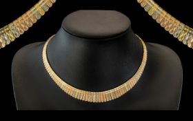 Ladies - Superb Quality Multi Coloured 9ct Gold Cleopatra Design Necklace In Graduated Form.