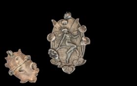 Art Nouveau Style - Superb Sterling Silver Brooch with Central Figure of Naked Fairy Figurine,