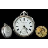 Victorian Period Fattorina & Sons Key-wind Sterling Silver Open-Faced Pocket Watch, With Reversing