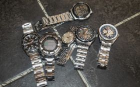 Collection of Seven Gentleman's Fashion Watches, all with chrome straps, comprising Accurist, Casio,