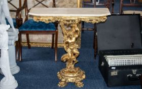 Hall Console Table, Gilt pedestal raised on claw feet, decorated with putti,