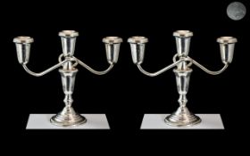 A Fine Pair of Sterling Silver Three Branch Candelabra - can also be used as a small pair of