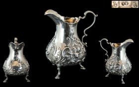 Early Victorian Period Superb Sterling Silver Large Cream Jug with Embossed Floral Decoration to