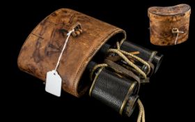 Pair of Military Field Glasses, by Ross of Clapham Common, in decorated tan leather carry case.