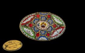 Italian - 19th Century Mosaic Brooch of Oval Form. 2 Inches - 5 cms Wide.