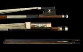 Superb Quality Late 19th Century - Unsigned Violin Bow with Silver and Mother of Pearl Mount.