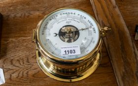 Brass Ship's Barometer, Schatz 1881 Precision, measures 7" diameter.