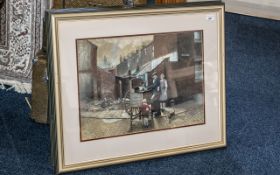 Original Pastel By Tom Brown entitled 'Scissor Sharpener', mounted framed and glazed with original