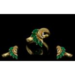 Ladies 18ct Gold - Designer Made Emerald and Diamond Set Dress Ring.