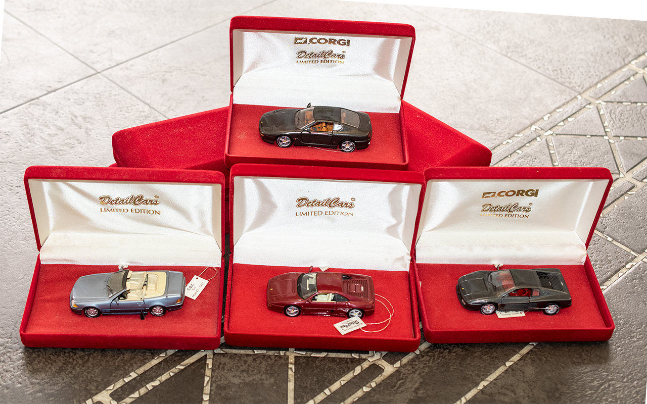 Corgi Diecast Limited Edition Detail Cars, eight in total, in original red velvet boxes,