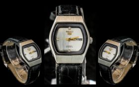 Seiko No 5 Ladies Automatic 23 Jewels Steel Cased Mechanical Wind Diamond Set Wrist Watch with Black