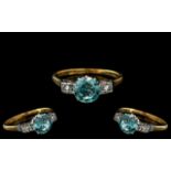 18ct Gold and Platinum Diamond and Zircon Set 3 Stone Ring.