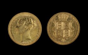 Queen Victoria Young Head Shield Back 22ct Gold Half Sovereign - Date 1883.