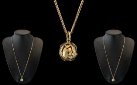 9ct Gold Masonic Ball Attached to a 9ct Gold Chain. Both Marked for 9ct Gold.