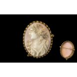 Antique Period 9ct Gold Mounted Cameo Brooch with Safety Chain,