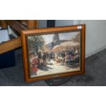 Signed Print - View of a Flower Market In the Town Square, of the Victorian Era. By Max Rabes.