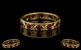 18ct Yellow Gold - Attractive Ruby Set Full Eternity Ring. Marked 18ct to Interior of Shank.