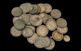 A Small Collection of Pre 1947 English 50 % ( Silver ) Silver Coins. c.1920 - 1946.