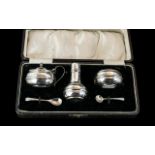 Five Piece Silver Cruet Set, comprising salt pot with blue liner,