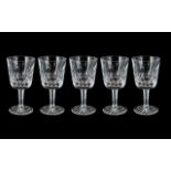 Waterford - Signed Set of Five Cut Crystal Sherry Drinking Glasses ' Lisamore ' Design. c.1980's.