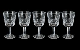 Waterford - Signed Set of Five Cut Crystal Sherry Drinking Glasses ' Lisamore ' Design. c.1980's.