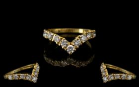 Ladies 18ct Yellow Gold - Superb Diamond Set Wishbone Ring.