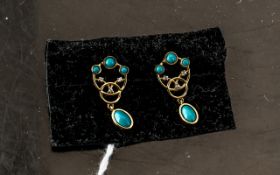 Turquoise Drop Earrings in Belle Epoque Style,